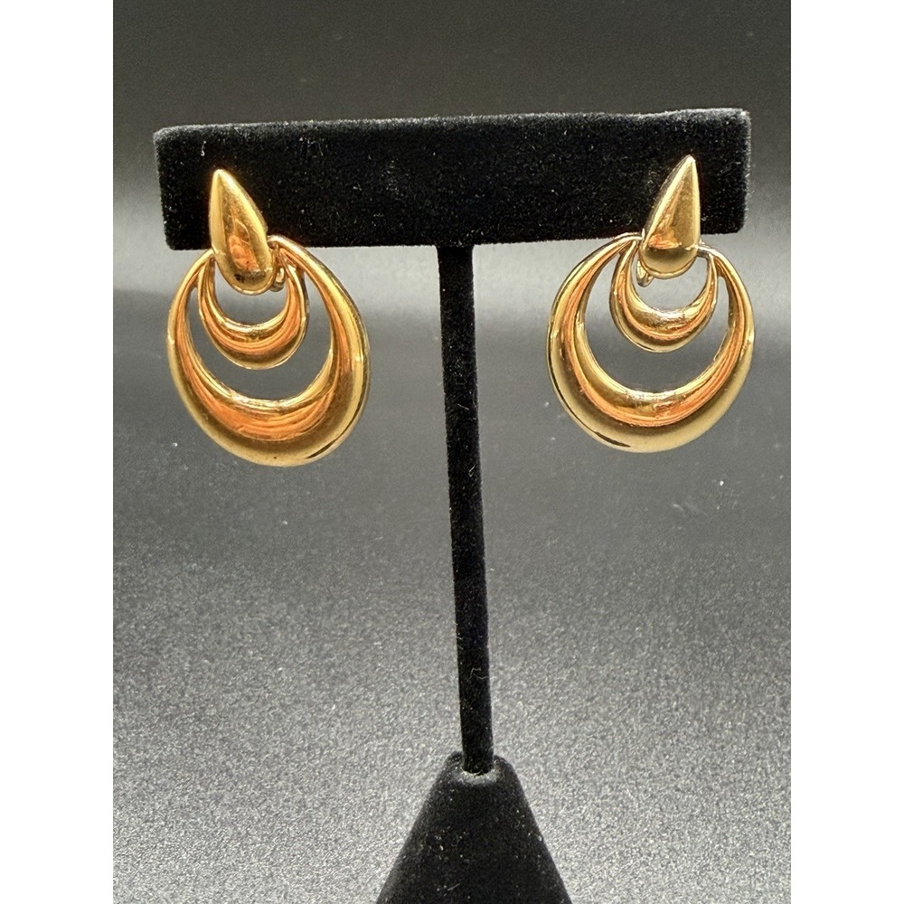 Vintage‎ Napier Gold Tone Dangle Hoop Screw Back Statement Earrings